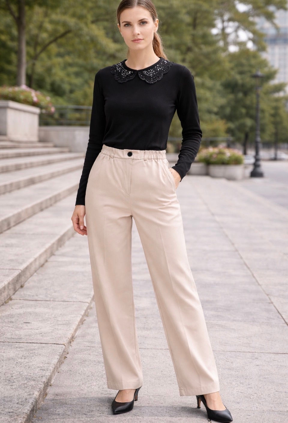 Pantalone classico a gamba dritta Beige