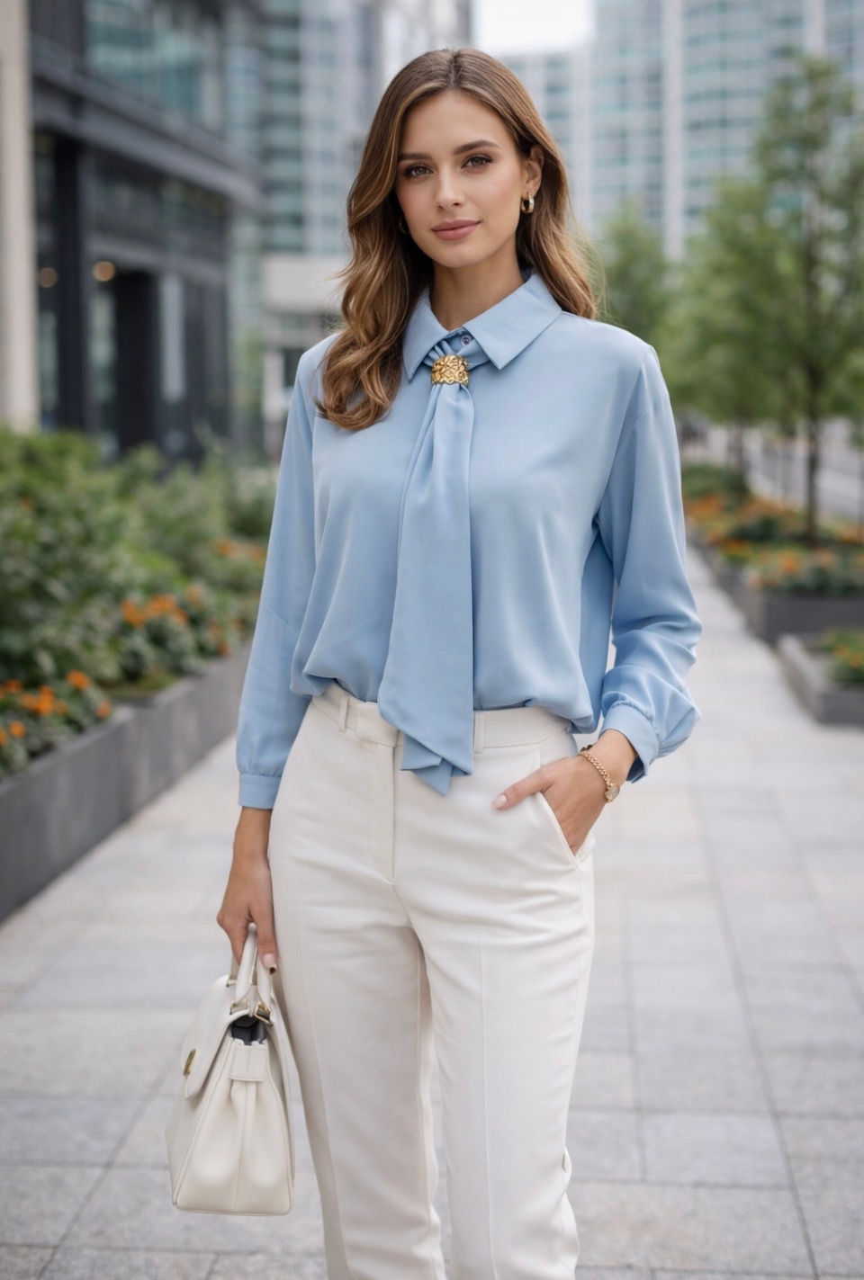 Camicia celeste con dettaglio oro