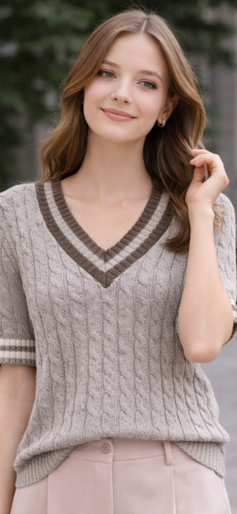 Maglia a trecce grigio/celeste
