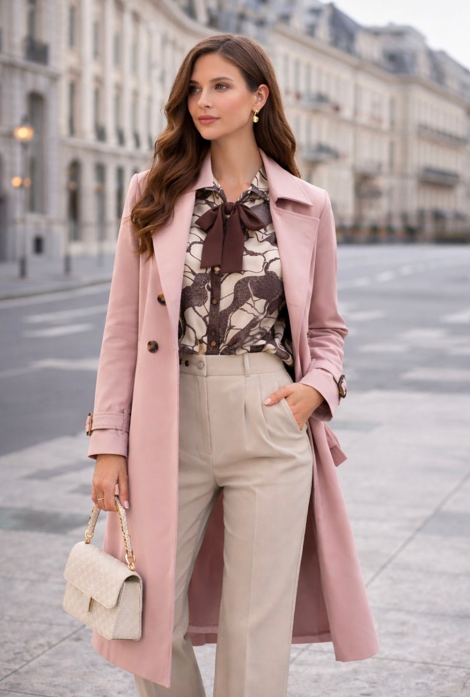 Trench lungo rosa cipria