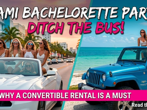 Bachelorette party squad in a Mustang convertible rental on South Beach Miami