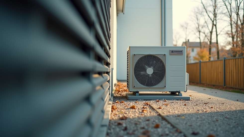 Eye-level view of a modern HVAC unit installed outside a residential building