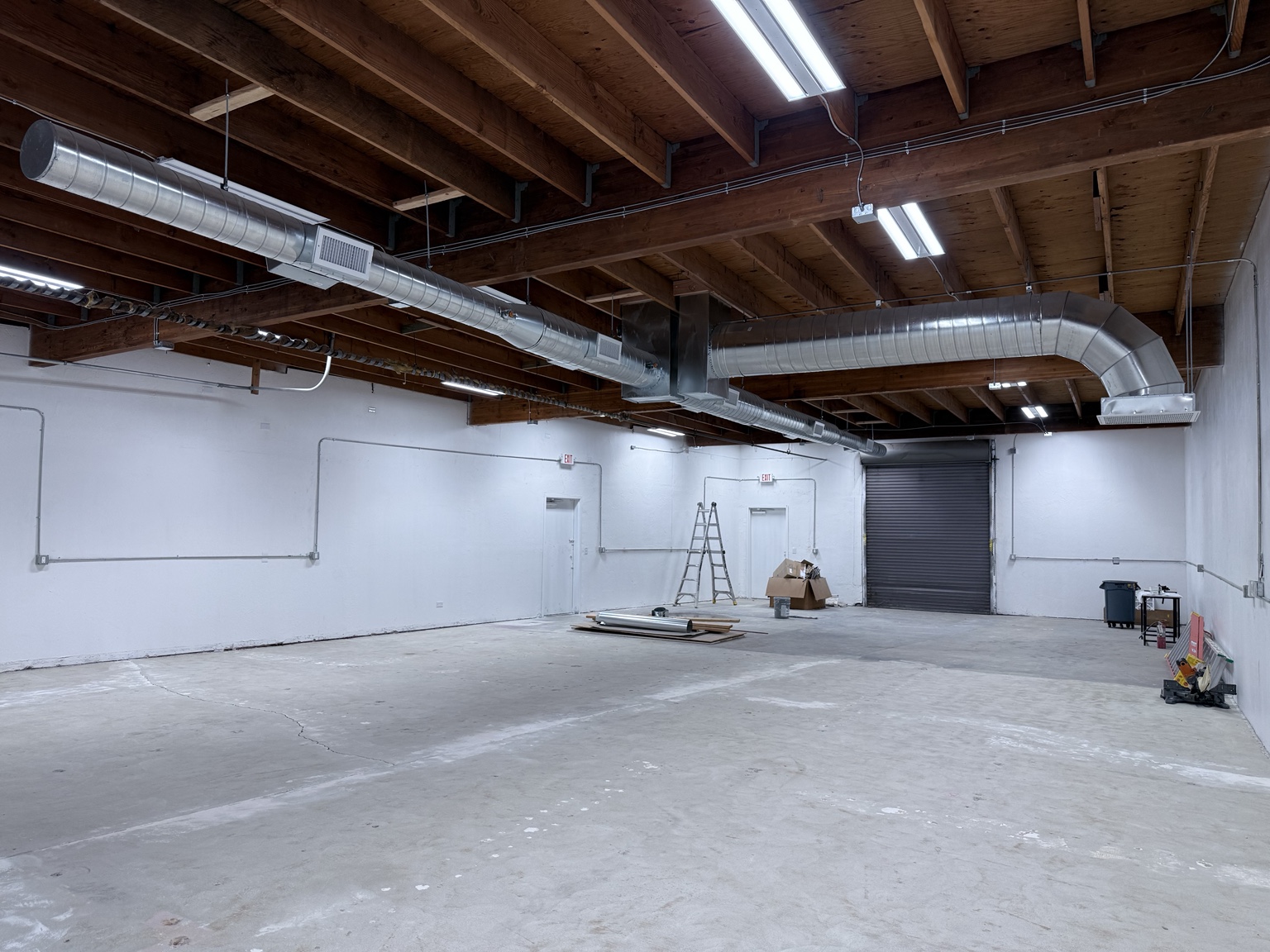 Wide view of spiral supply ductwork at a Madison commercial HVAC installation