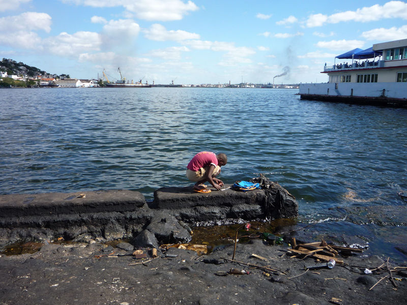 In the middle of the trash