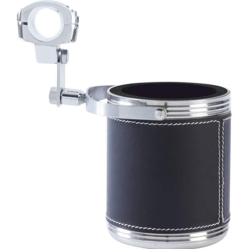 Diamond Plate Large Stainless Steel Motorcycle Cup Holder with Faux Leather
