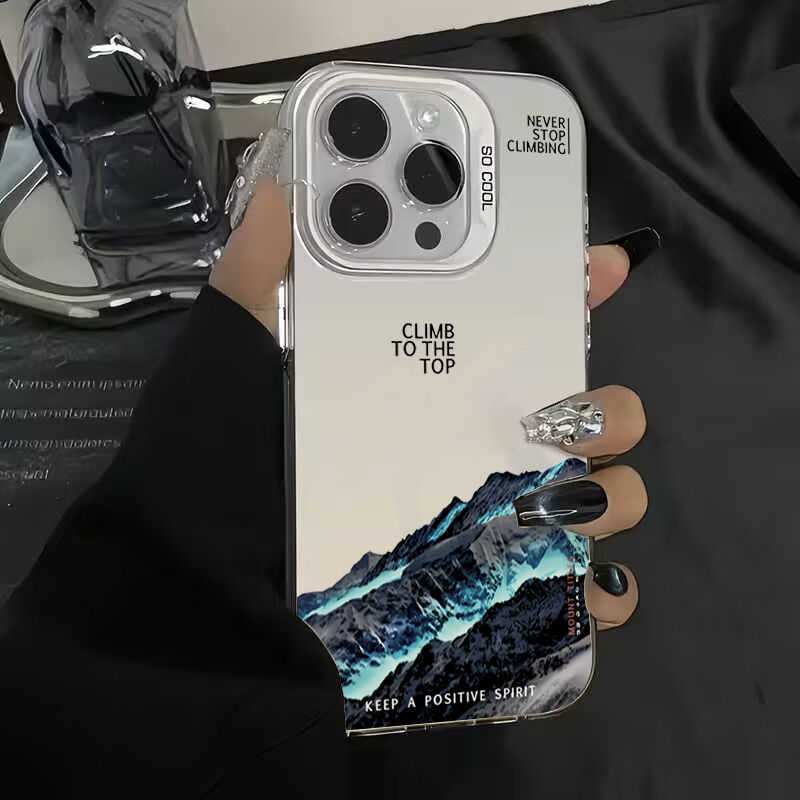 Thumbnail: Snow Mountain Landscape Sunset Electroplate Silver Phone Case For iPhone 16 Pro 