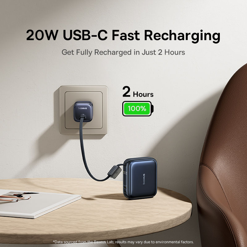 Thumbnail: Baseus 45W Mini Power Bank 10000mAh Built-In USB-C Cable Pocket-Sized Smaller Fa