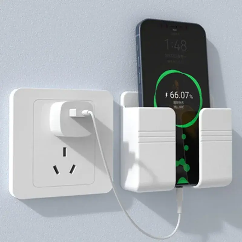 Thumbnail: Wall Mount Phone Holder White Punch Free Wall Mobile Phones Charging Stand Lazy 