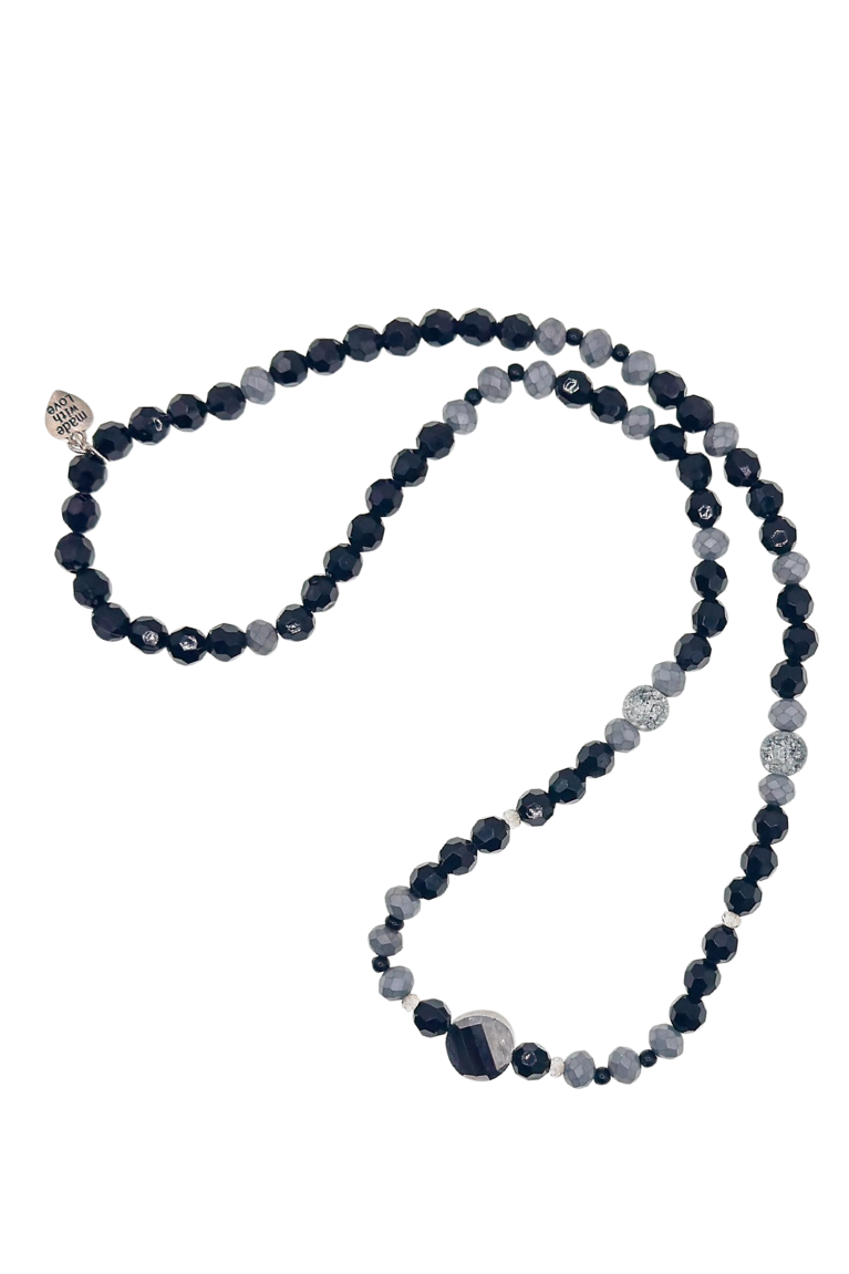 Grey Jasper & Onyx Beaded Necklace front