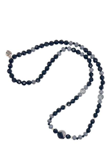Grey Jasper & Onyx Beaded Necklace front