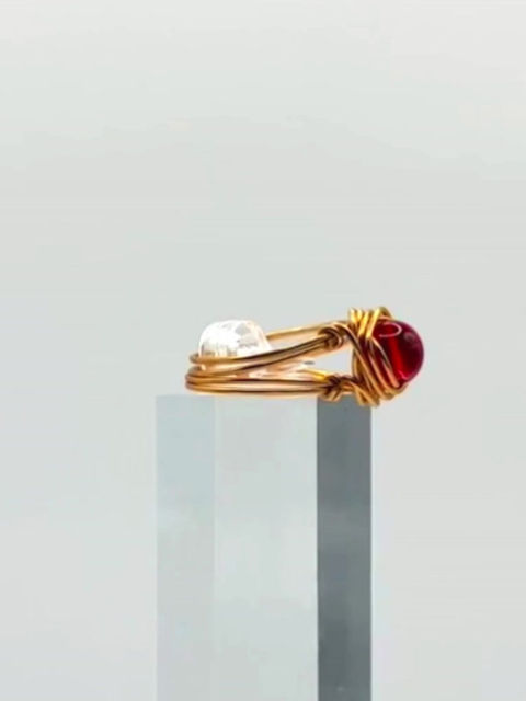 Red Czech Glass Wire Wrap Ring video
