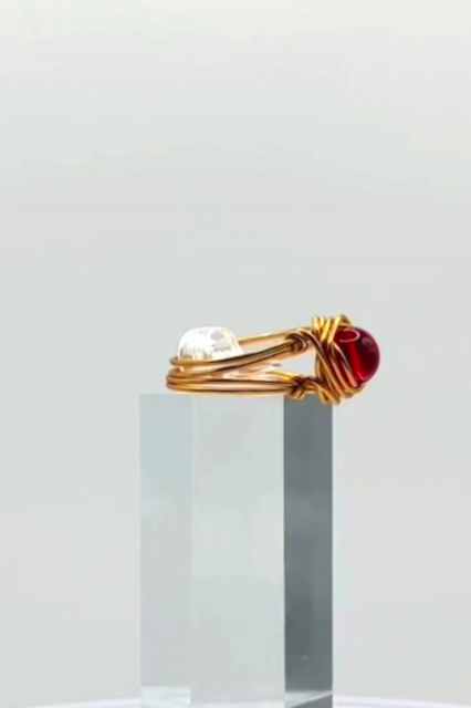 Red Czech Glass Wire Wrap Ring video