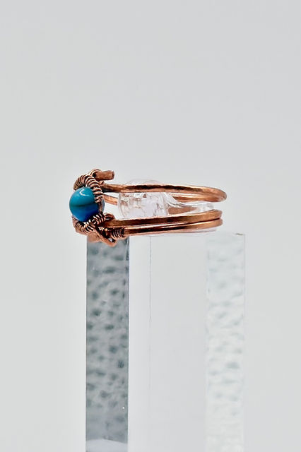 Blue Jasper Copper Wire Wrap Ring side left