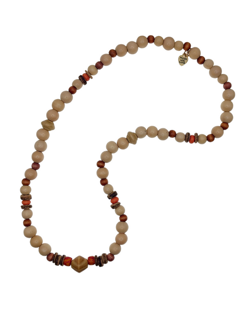 African Wood Beaded Necklace front
