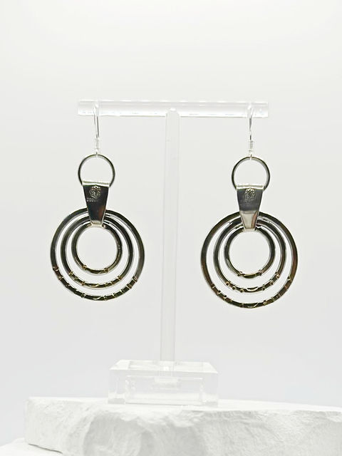 Triple Halo Hoop Earrings Silver
