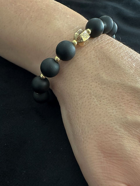 Matte Black Onyx Stretch Bracelet on wrist