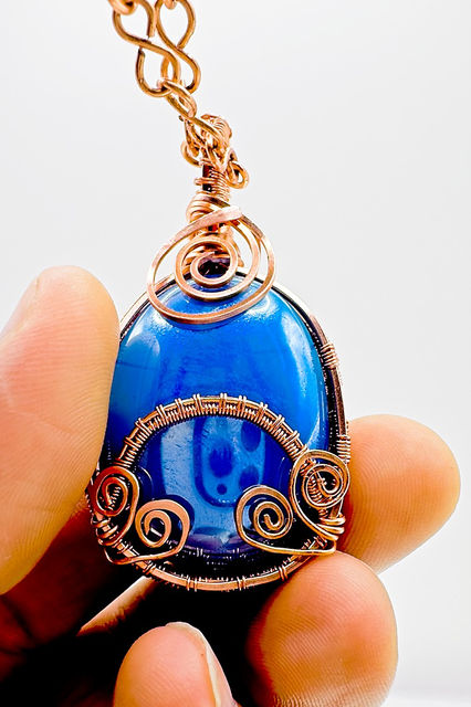Iridescent Blue Cabochon Pendant close-up