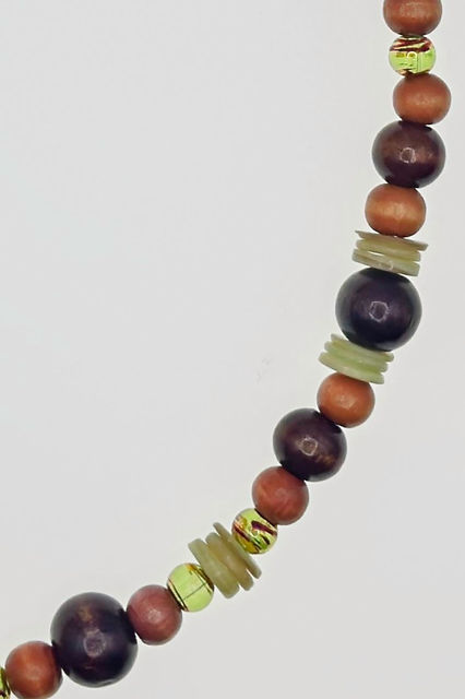 African Jasper Wooden Beaded Necklace closeup