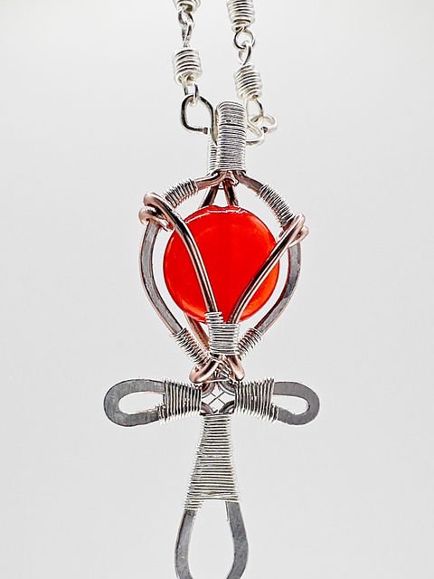 Red Czech Egyptian Anhk Necklace front