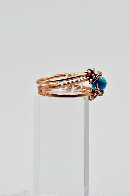 Blue Jasper Copper Wire Wrap Ring side right
