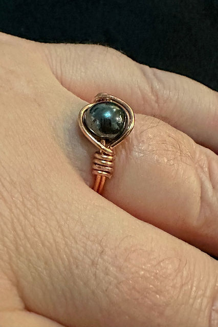 Natural Hematite Wrapped Ring in Copper model 3