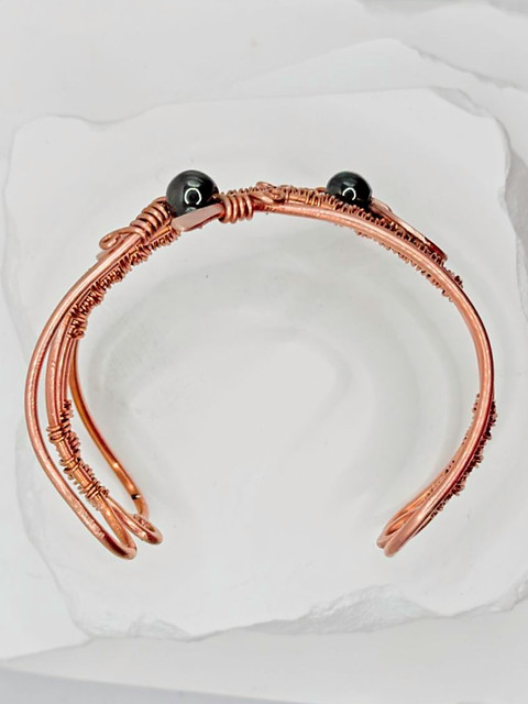 Copper & Hematite Wire Wrapped Cuff overview