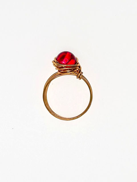 Red Czech Glass Wire Wrap Ring overview