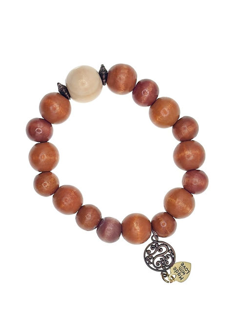 African Wood Stretchable Bracelet With Charm front