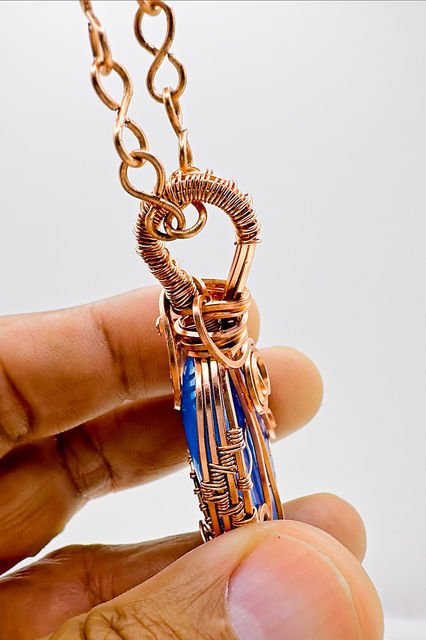 Iridescent Blue Cabochon Pendant wirework