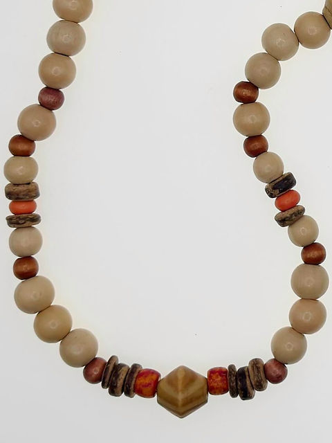 African Wood Beaded Necklace closeup