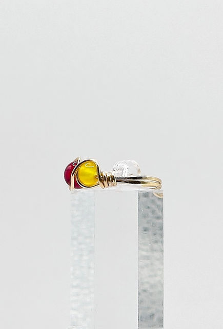 Red Czech Glass and Yellow Jasper Ring Left View