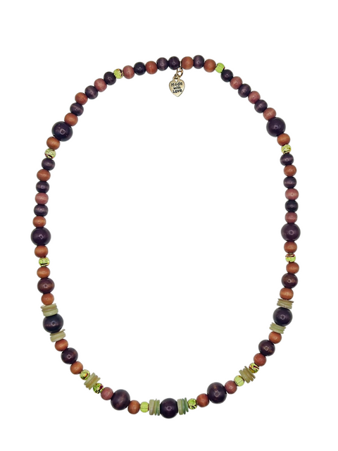 African Jasper Wooden Beaded Necklace front