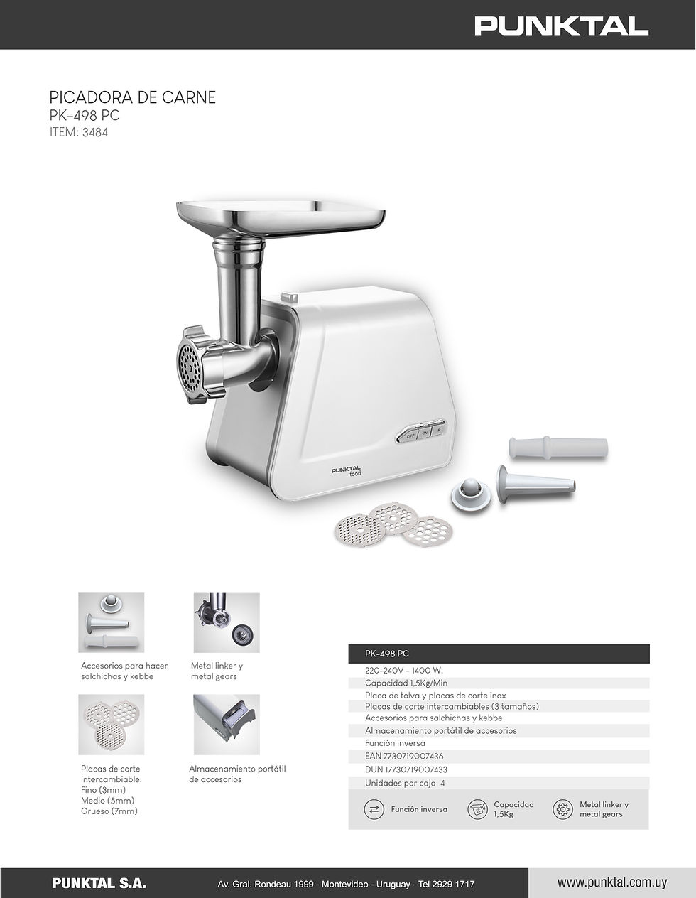 Miniatura: Picadora de carne PUNKTAL PK-498PC
