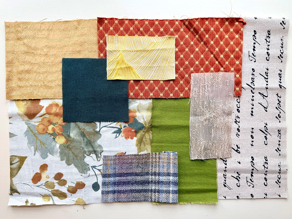A gentle slow stitching setup with sage linen and cream fabric for a mindful creative reset.