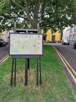Sculptural replica of LS Lowry's easel made by Jason Sweeney sculptor, part of the Lowry Trail of Berwick-Upon-Tweed