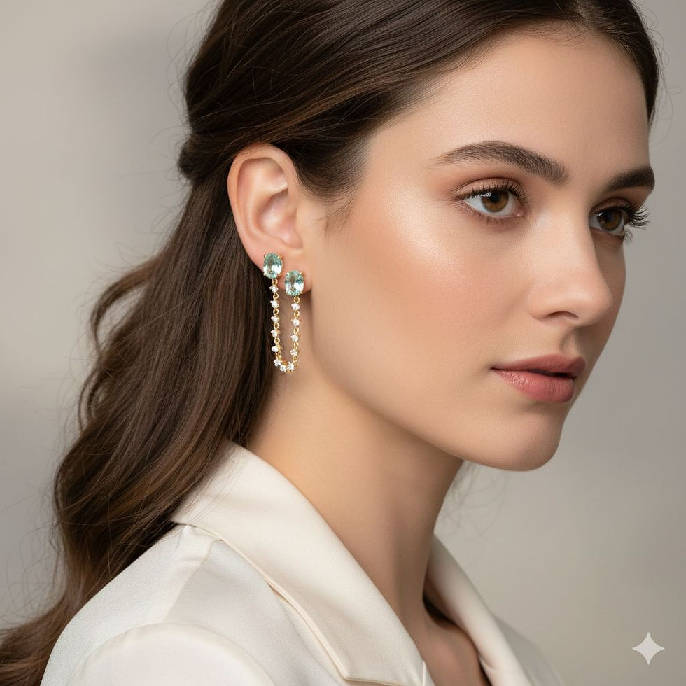 Miniatura: BRINCO EAR LINE COM CRISTAIS OVAIS BANHADO A OURO