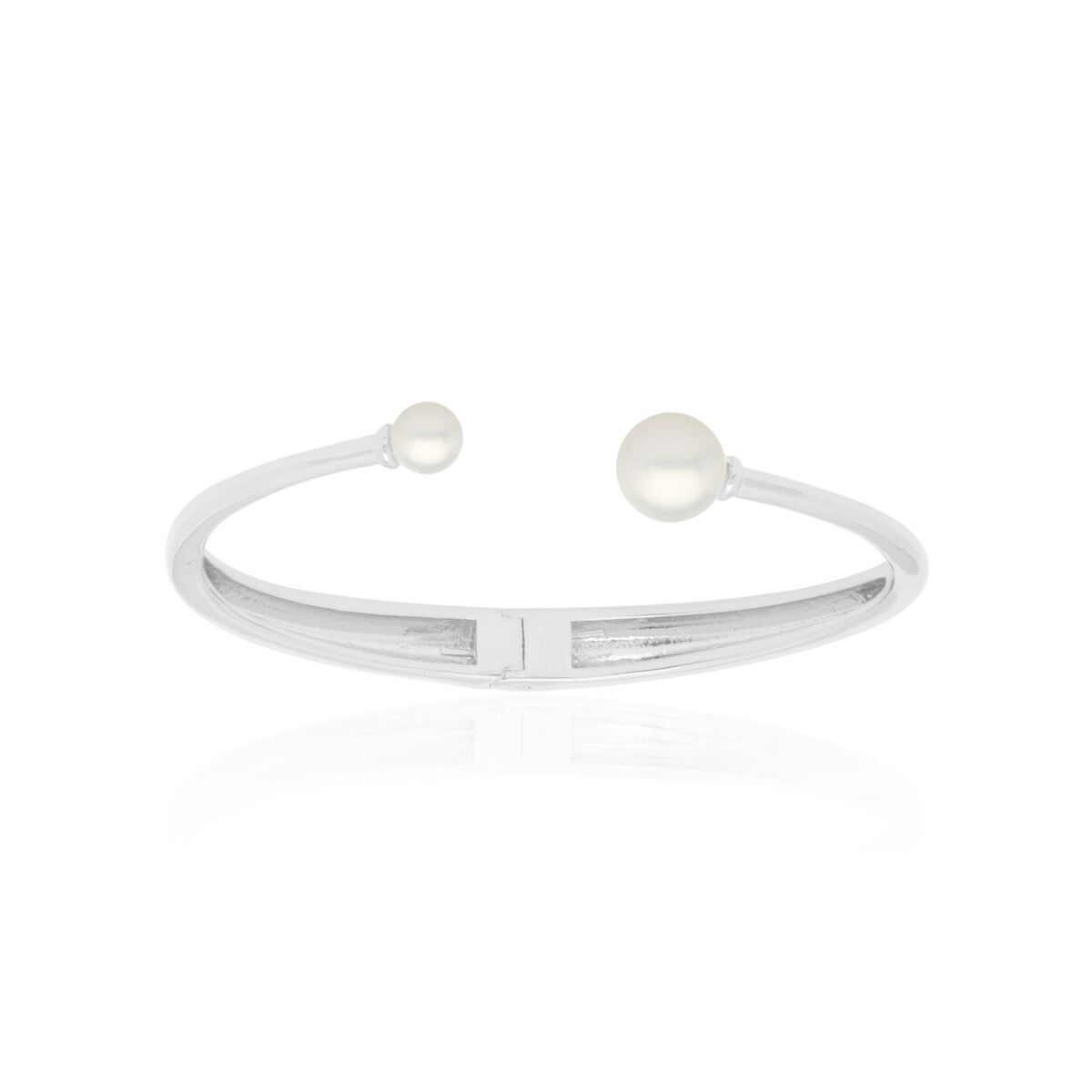 PULSEIRA BRACELETE ABERTO LISO COM PÉROLAS SHELL NA PONTA