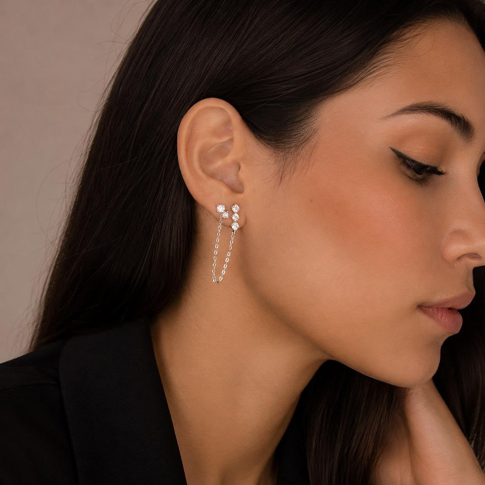 Miniatura: PIERCING DOIS FUROS COM CINCO REDONDOS E CORRENTE MOISSANITE E PRATA 925