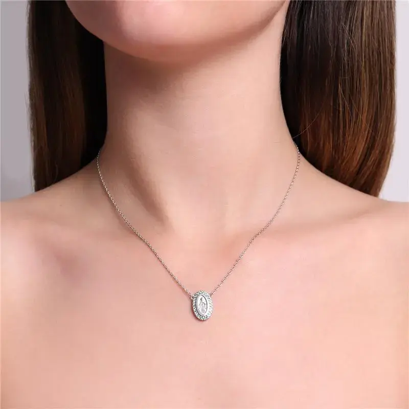 Miniatura: COLAR MEDALHA N.S. DAS GRAÇAS OVAL BORDA CRAVEJADA