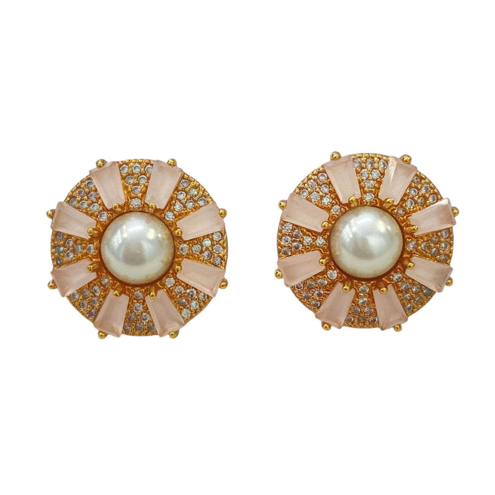 BRINCO ROSÊ CRAVEJADO COM PÉROLA NO CENTRO