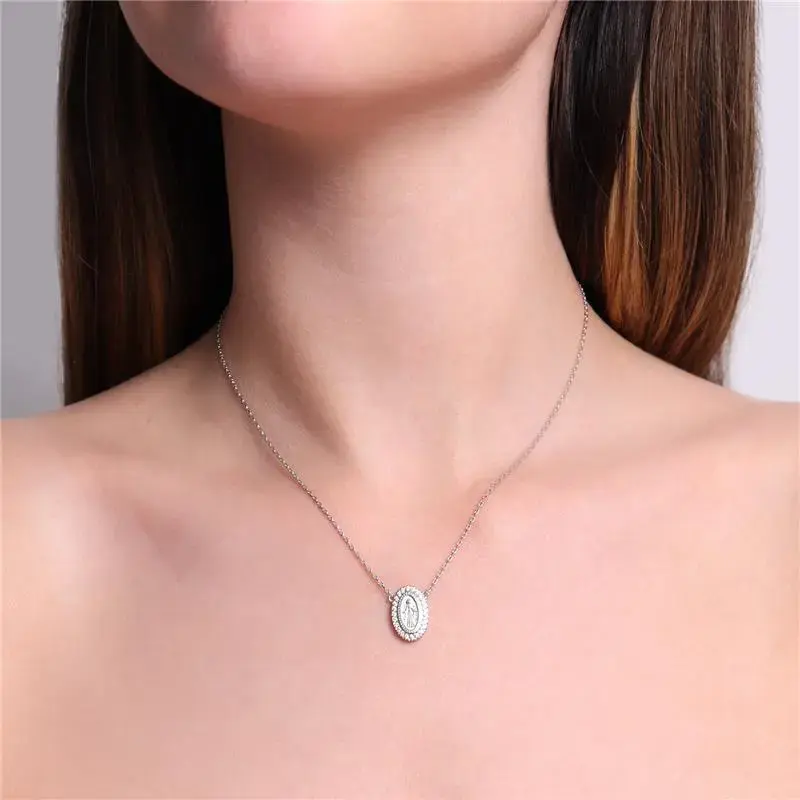 Miniatura: COLAR MEDALHA N.S. DAS GRAÇAS OVAL BORDA CRAVEJADA