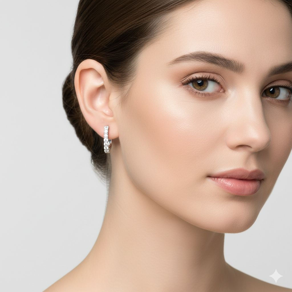 ARGOLA 10MM RETANGULAR COM OITO PONTOS DE LUZ DESCRESCENTES SPARKLE MOISSANITE