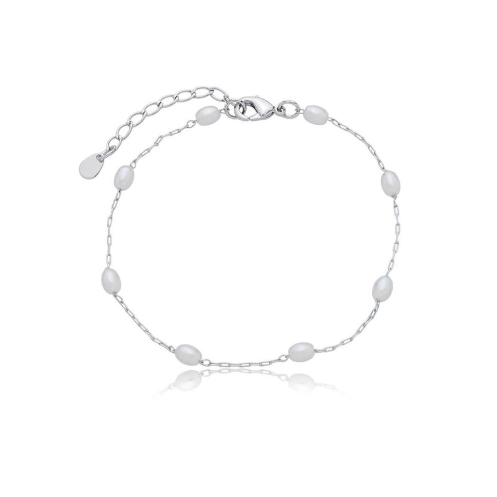 PULSEIRA DE MINI ELOS COM PINGENTES DE PÉROLAS PEQUENAS INTERCALADAS