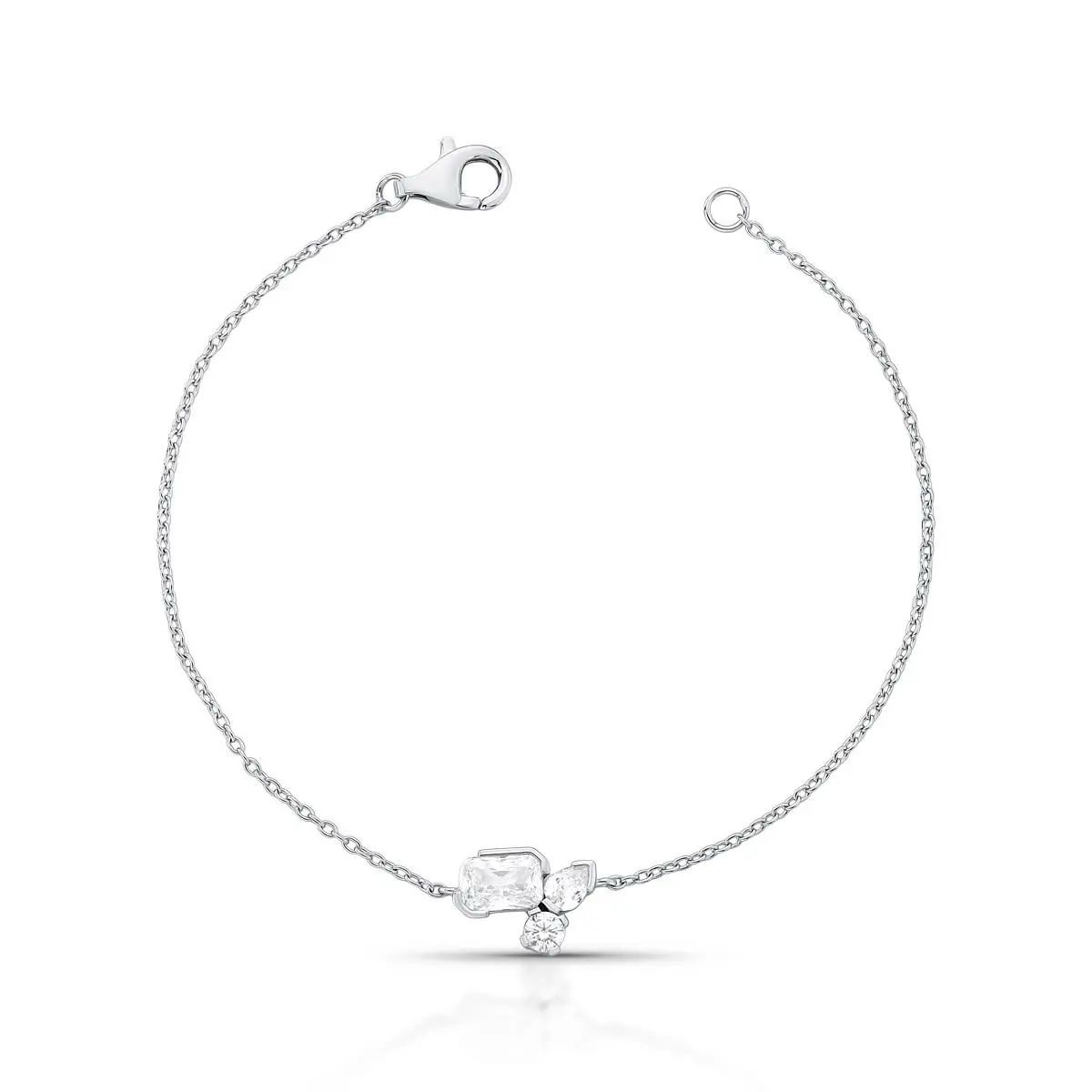 PULSEIRA EM CRISTAIS GEOMÉTRICOS PRATA RODINADA