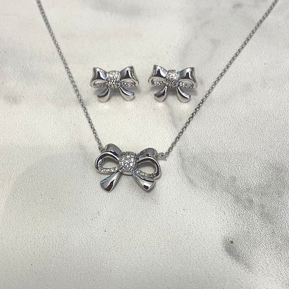 Miniatura: CONJUNTO COLAR E BRINCO DESIGN LAÇO DELICADO COM ZIRCÔNIAS