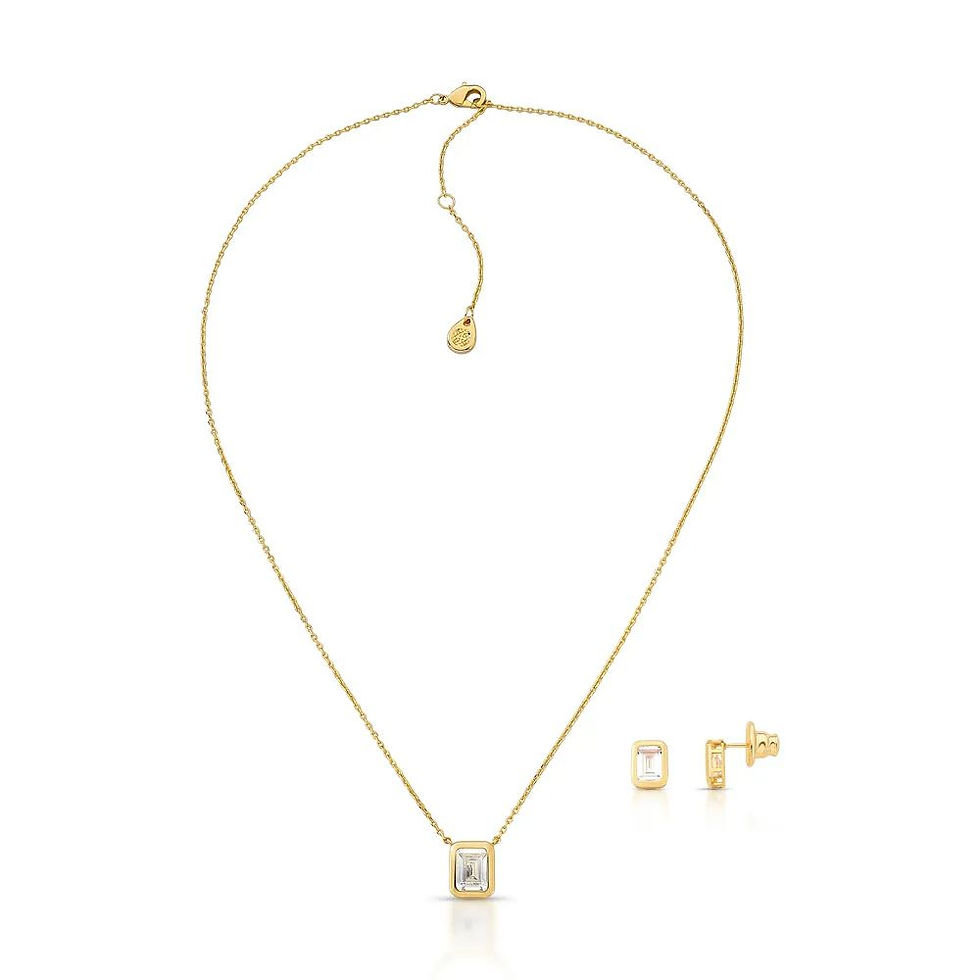 Miniatura: CONJUNTO COLAR E BRINCO RETANGULAR COM ZIRCONIA