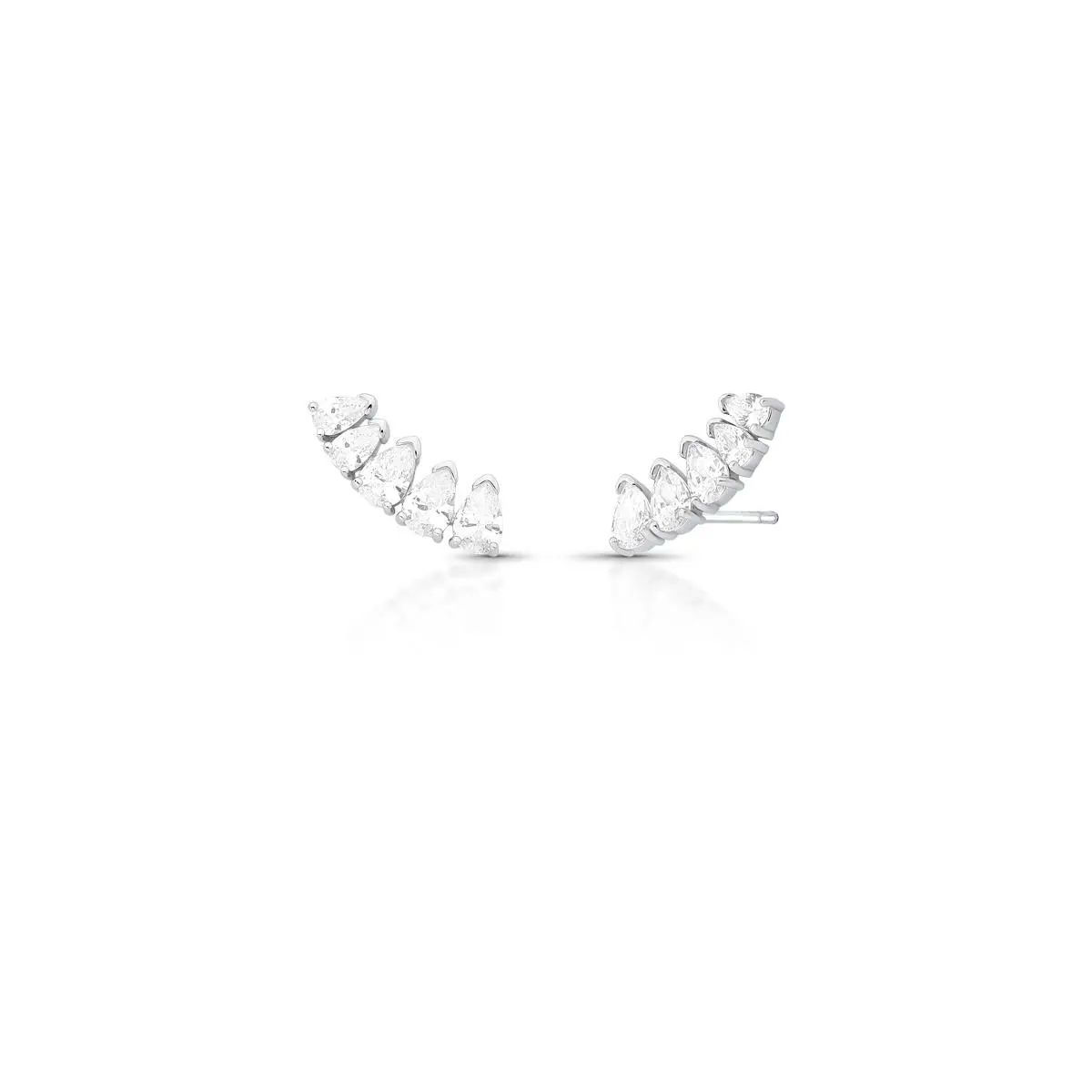BRINCO EAR CUFF COM CRISTAIS DE GOTA PRATA RODINADA