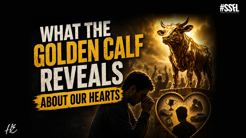 Dramatic thumbnail showing a golden calf idol glowing in firelight beside a praying man, with bold text reading ‘What the Golden Calf Reveals About Our Hearts.