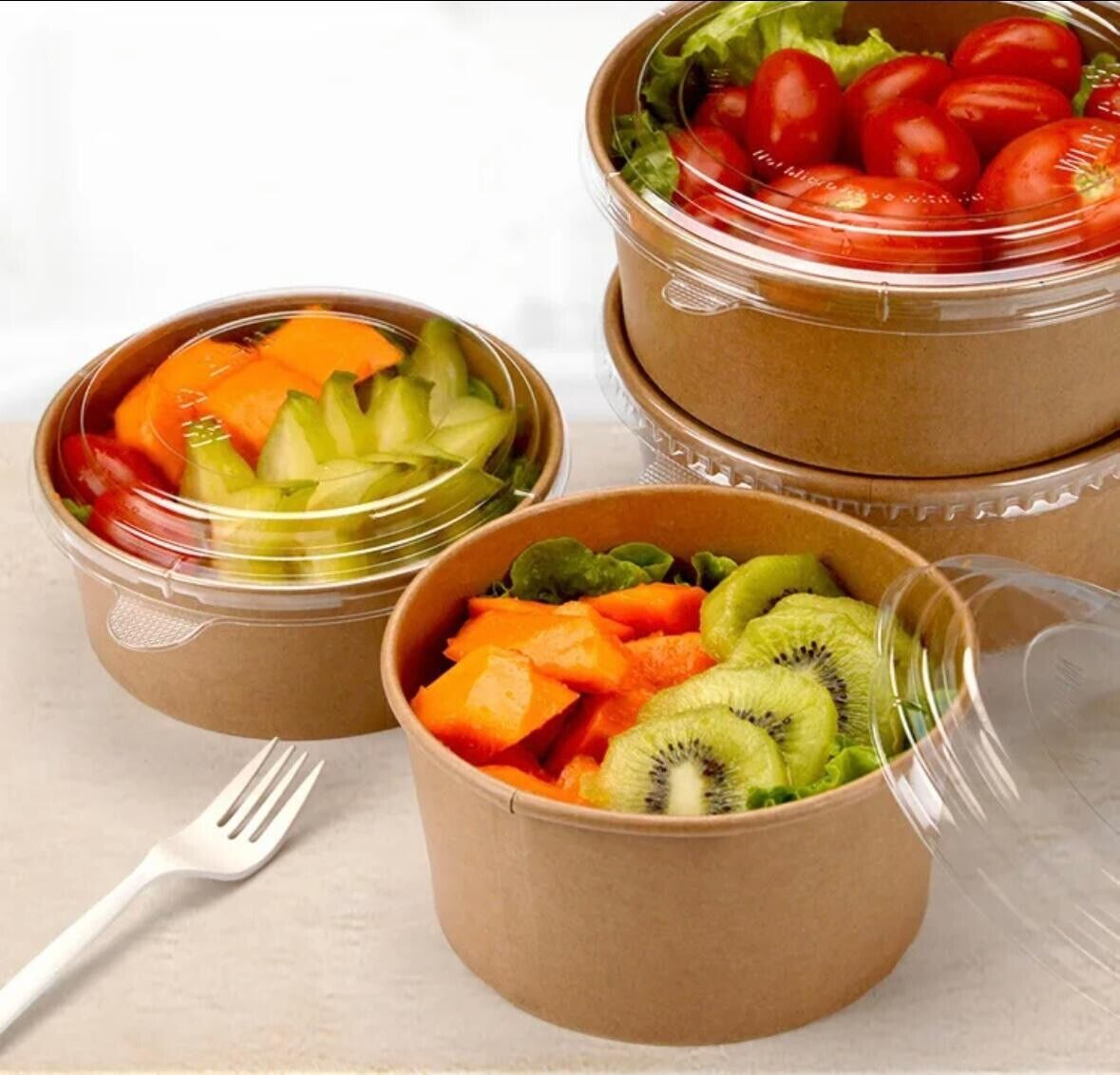 500 Stück Salatschalen mit Deckel, rund, 1300 ml Salatbox Kartonschale