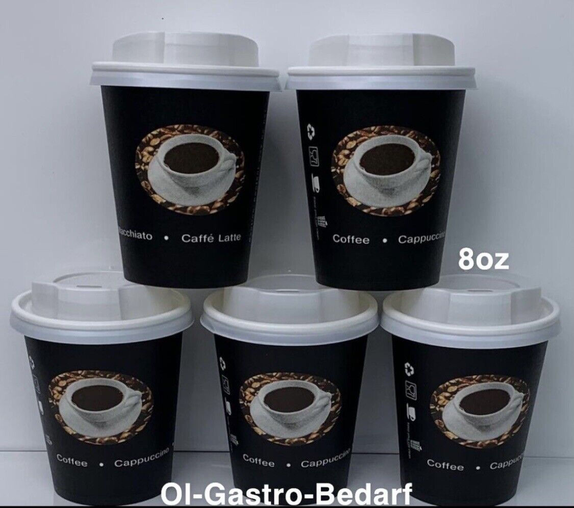 500 Hartpapier 200 ml Coffee to go Becher Pappbecher Schwarz mit Deckel